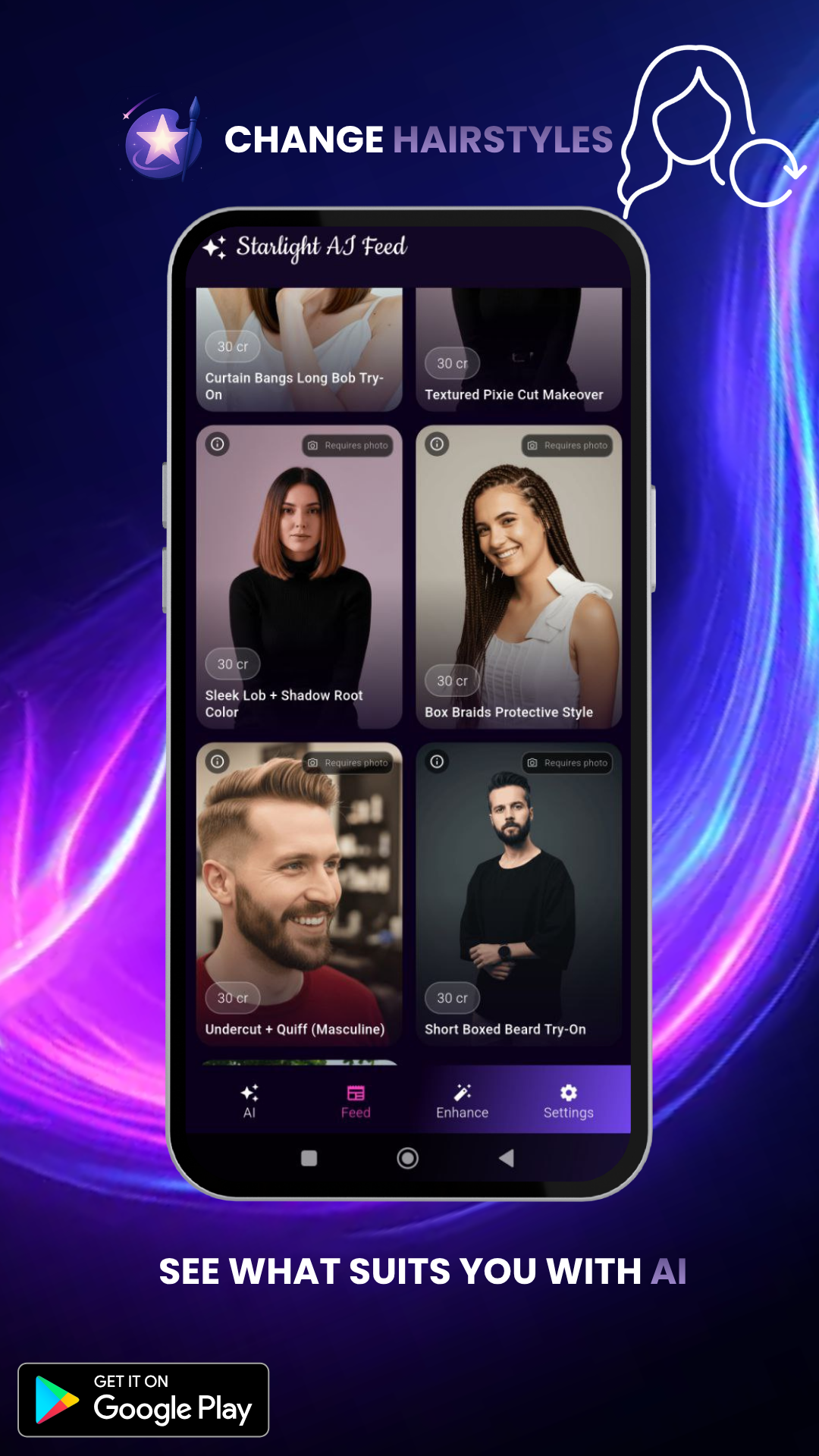 Starlight AI Studio hairstyle and makeover AI screen
