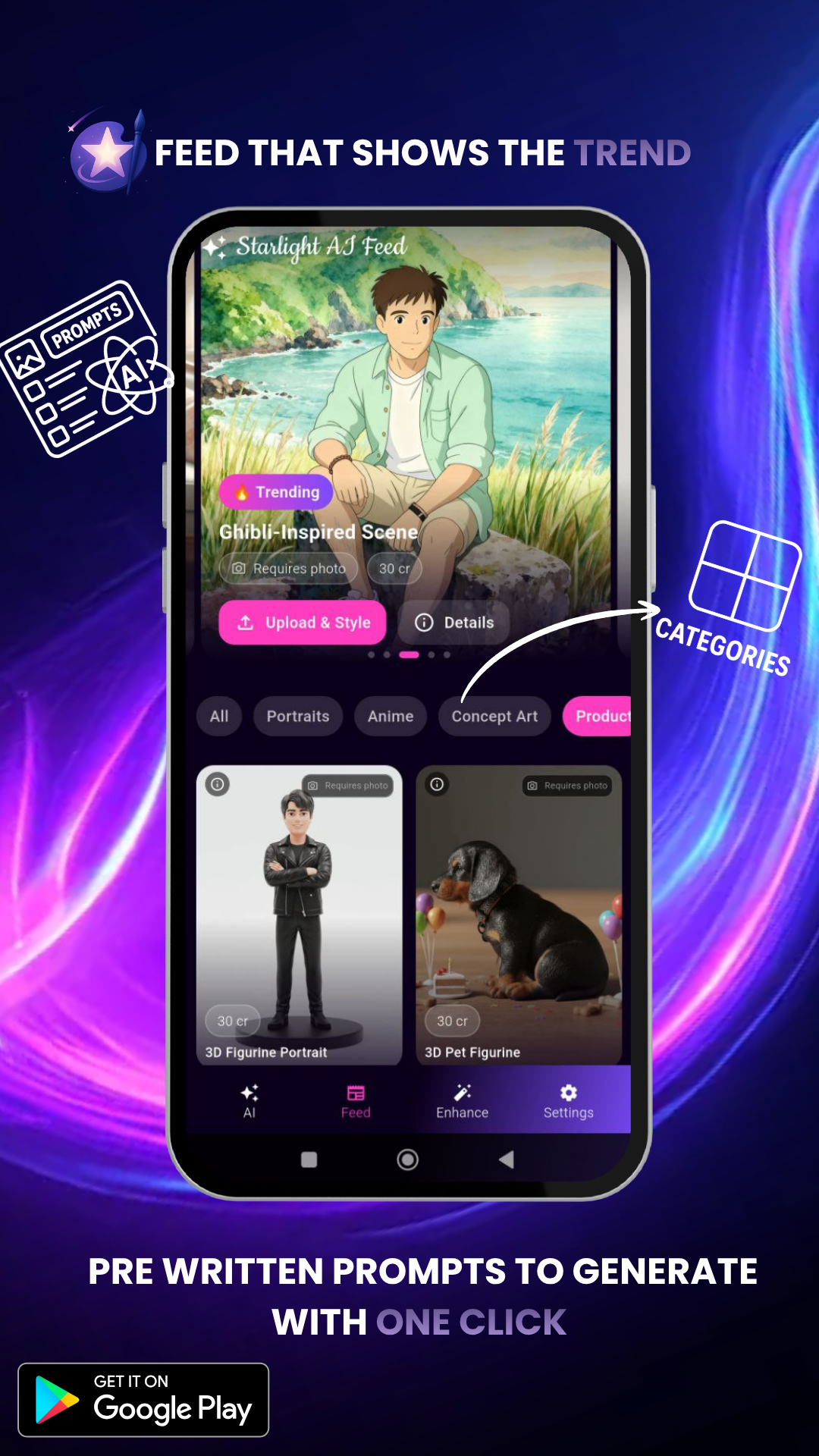 Starlight AI Studio prompt feed with AI styles